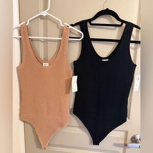 Abercrombie & Fitch Ribbed Bodysuits in Black and Tan